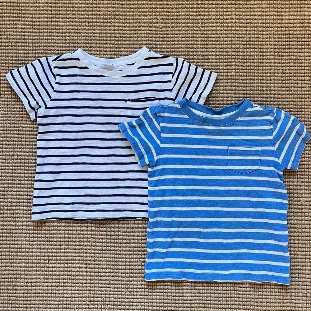 Janie & Jack Striped Kids pocket T-Shirt bundle- Blue and White/navy & white
